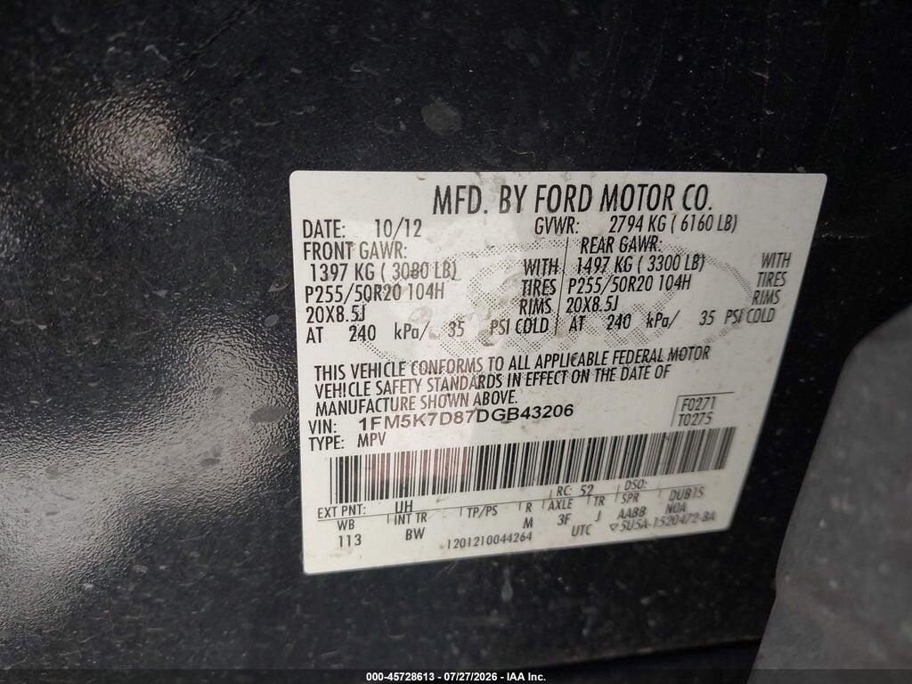 1FM5K7D87DGB43206 2013 FORD EXPLORER photo no. 9