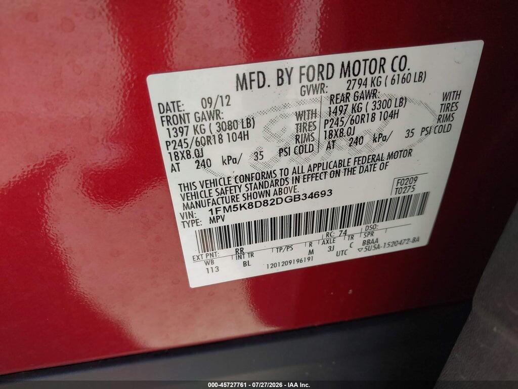 1FM5K8D82DGB34693 2013 FORD EXPLORER photo no. 9