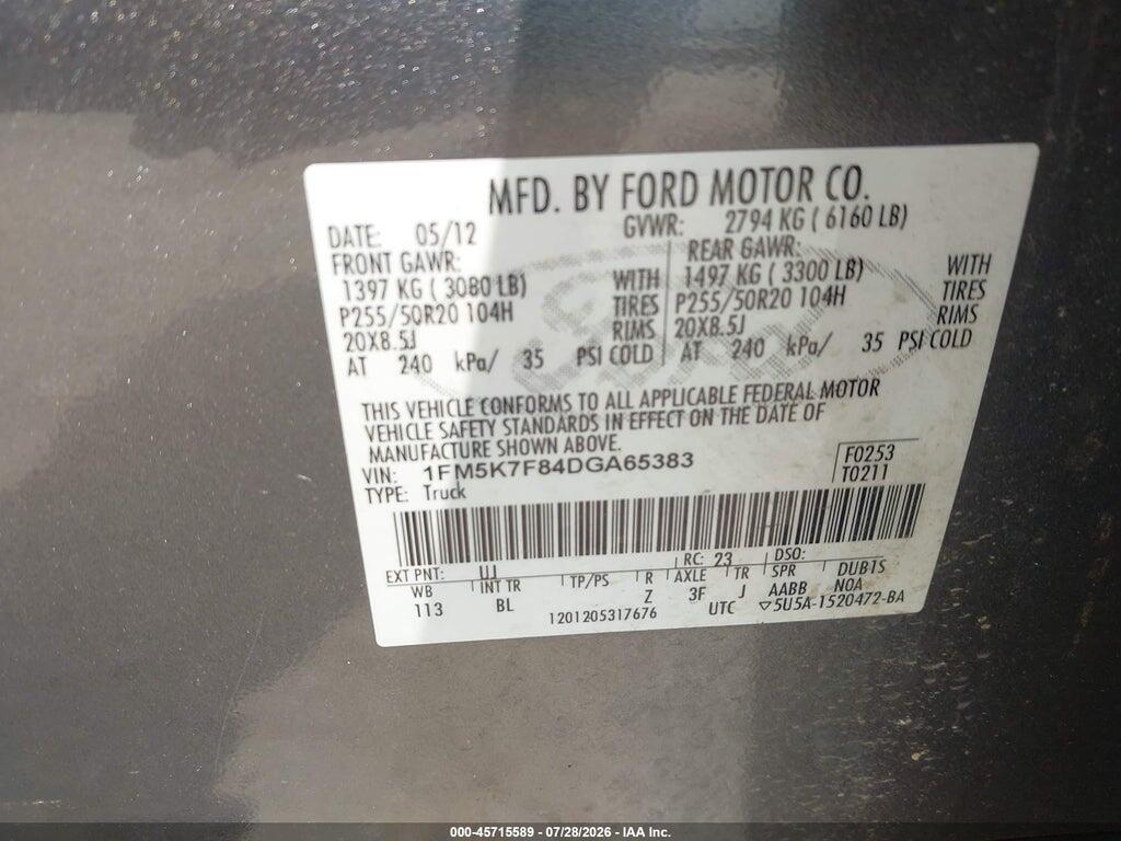 1FM5K7F84DGA65383 2013 FORD EXPLORER photo no. 9