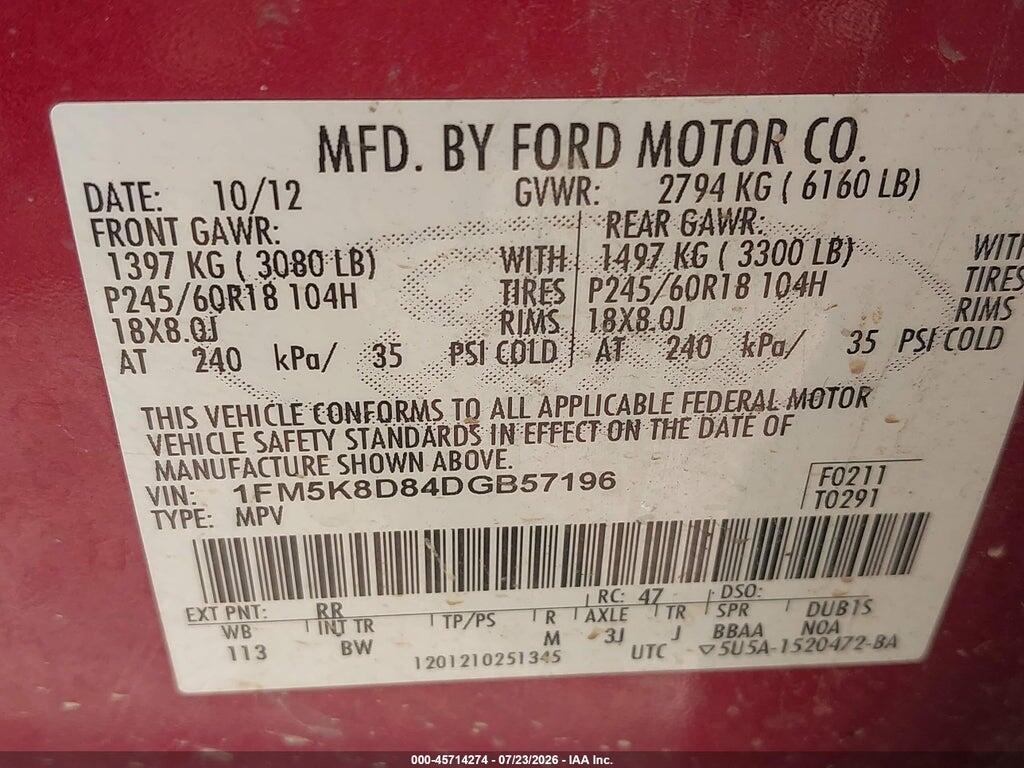 1FM5K8D84DGB57196 2013 FORD EXPLORER photo no. 9