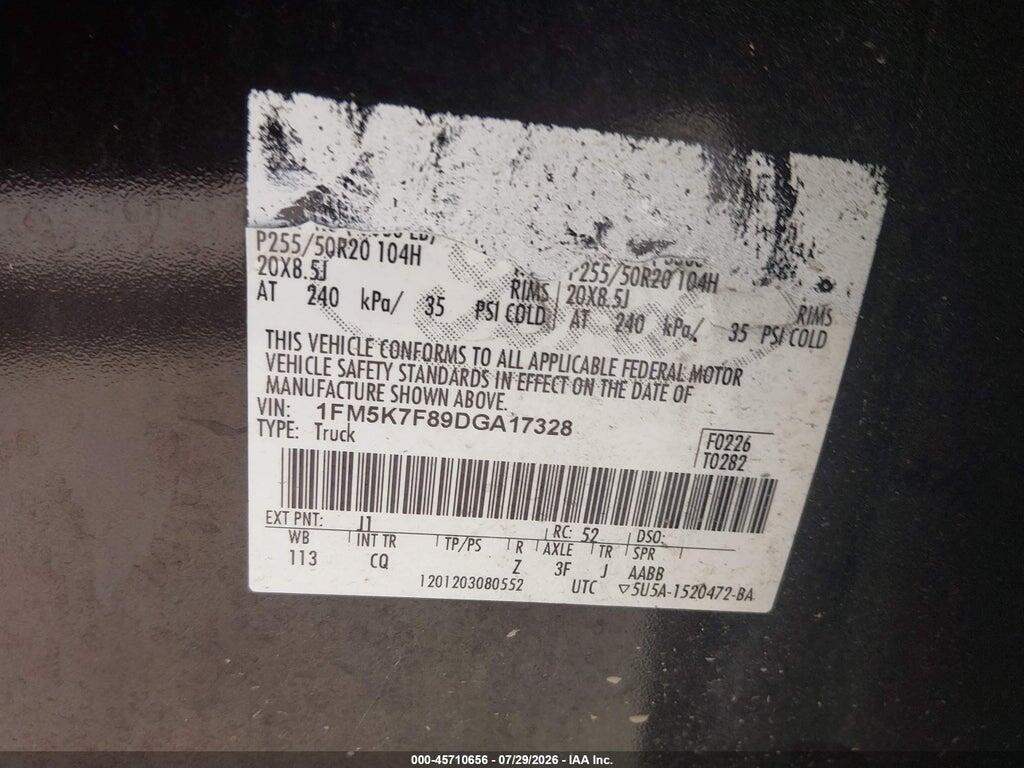 1FM5K7F89DGA17328 2013 FORD EXPLORER photo no. 9