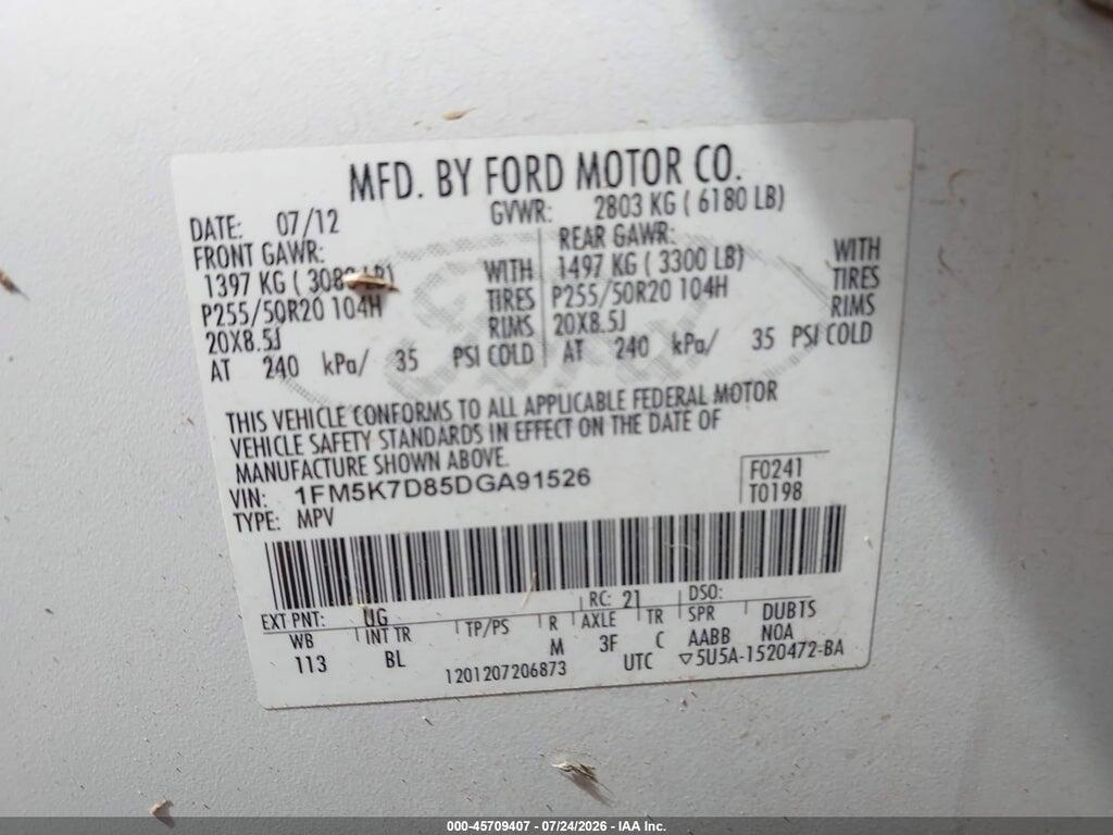 1FM5K7D85DGA91526 2013 FORD EXPLORER photo no. 9