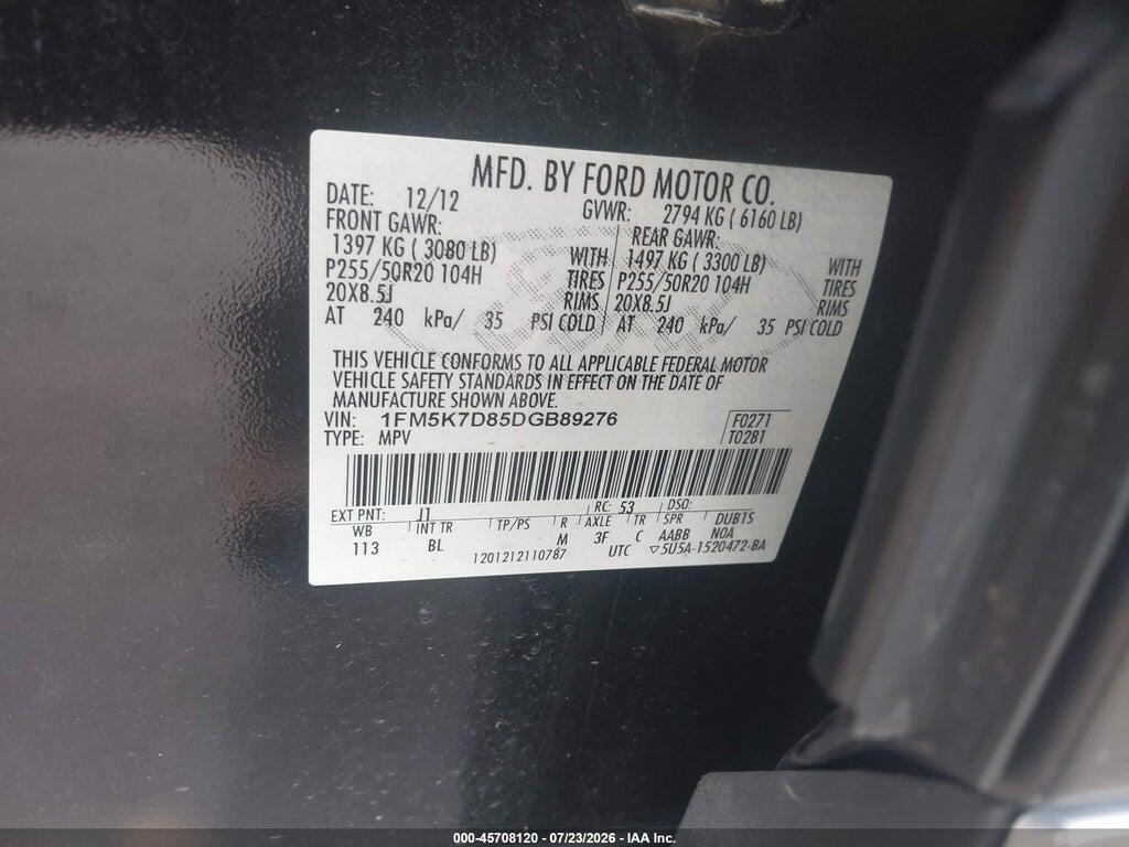 1FM5K7D85DGB89276 2013 FORD EXPLORER photo no. 9
