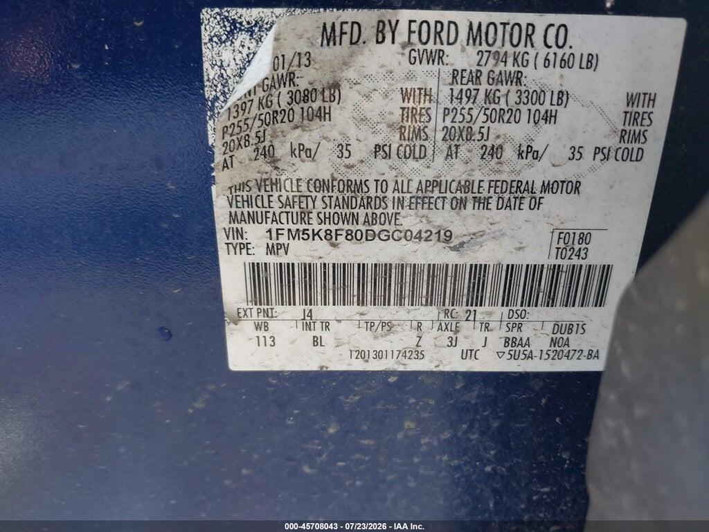 1FM5K8F80DGC04219 2013 FORD EXPLORER photo no. 9