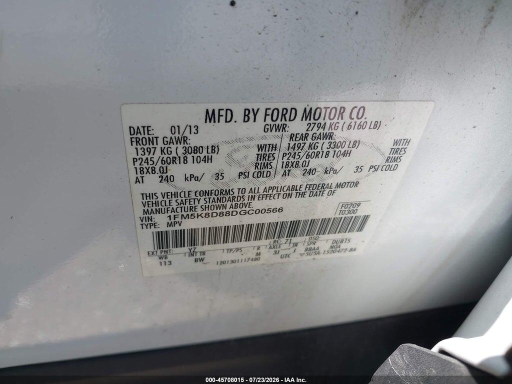 1FM5K8D88DGC00566 2013 FORD EXPLORER photo no. 9