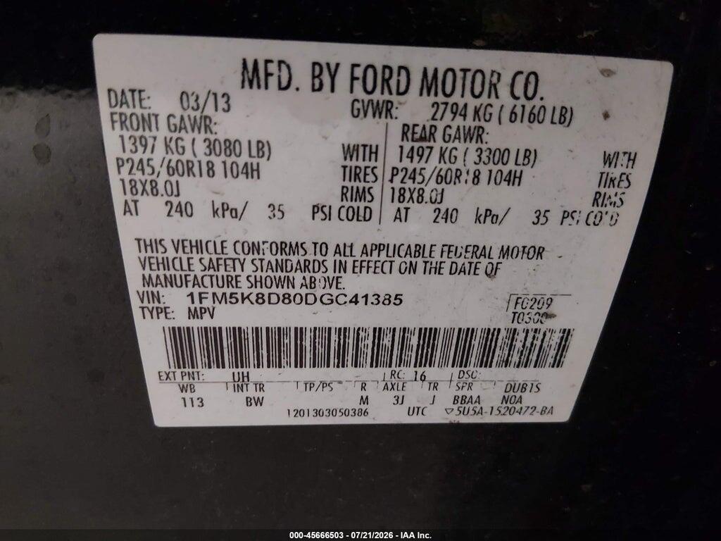 1FM5K8D80DGC41385 2013 FORD EXPLORER photo no. 9