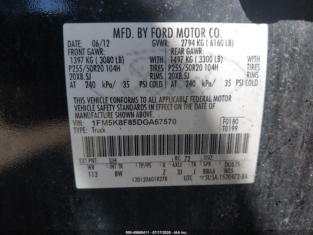 1FM5K8F85DGA67570 2013 FORD EXPLORER photo no. 9