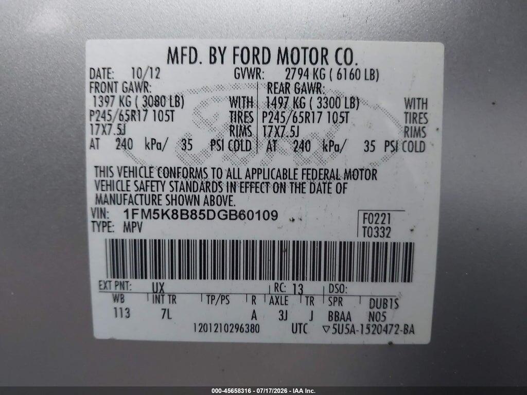 1FM5K8B85DGB60109 2013 FORD EXPLORER photo no. 9
