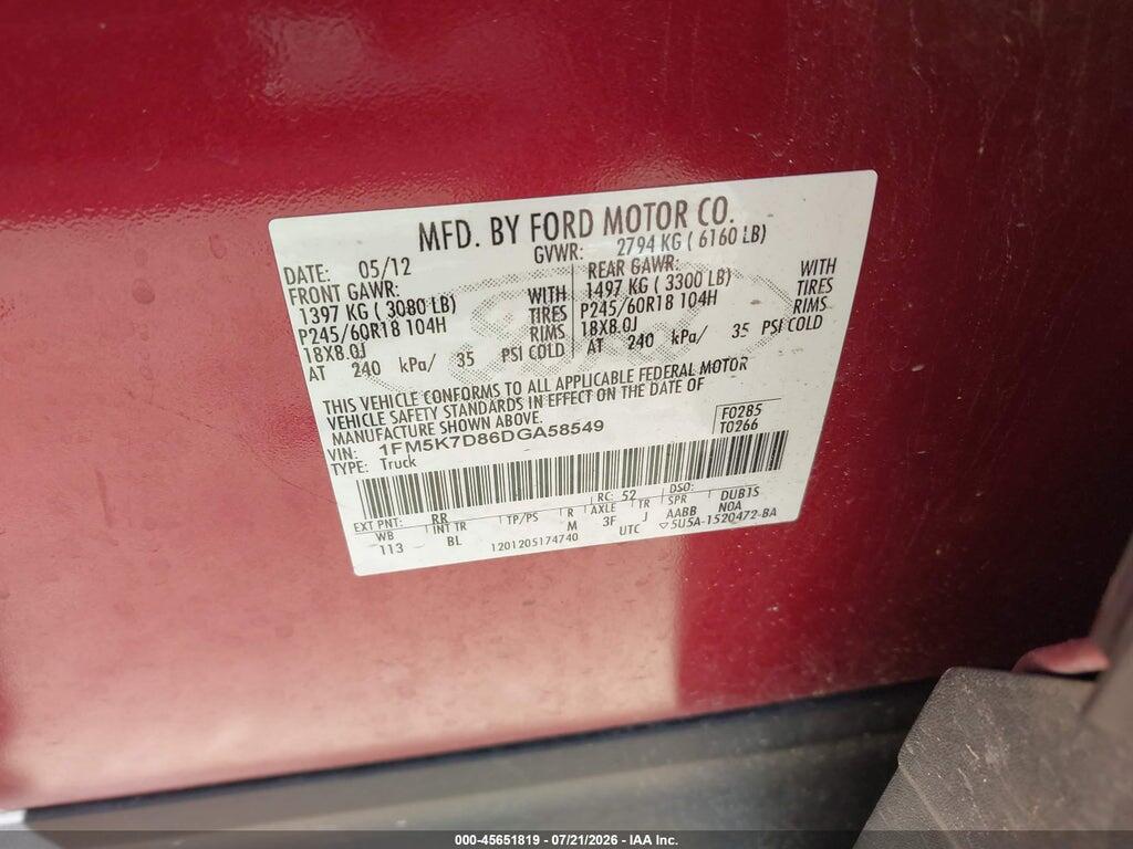 1FM5K7D86DGA58549 2013 FORD EXPLORER photo no. 9