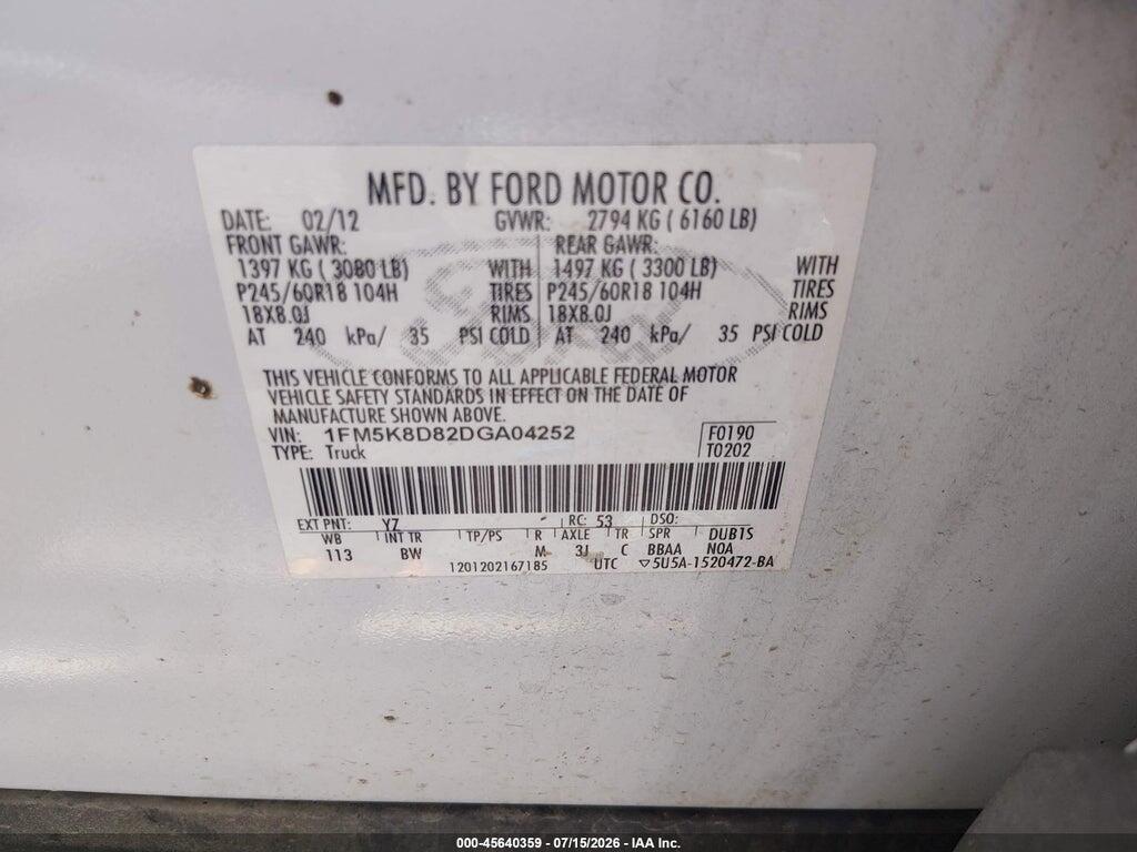 1FM5K8D82DGA04252 2013 FORD EXPLORER photo no. 9