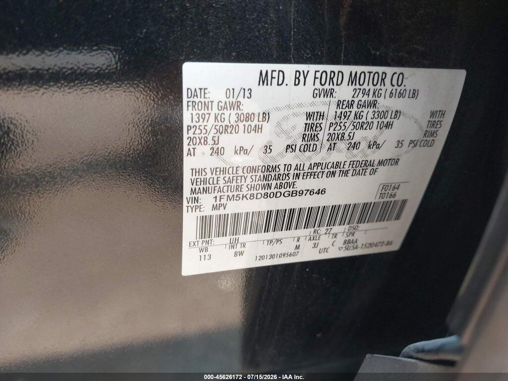 1FM5K8D80DGB97646 2013 FORD EXPLORER photo no. 9
