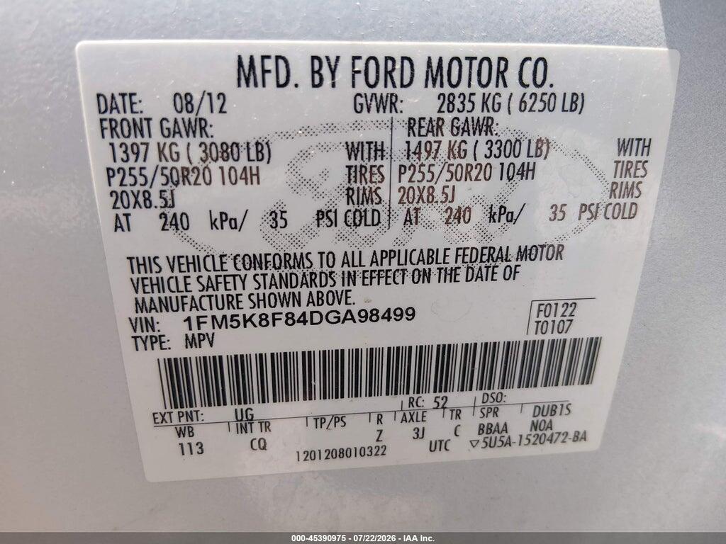1FM5K8F84DGA98499 2013 FORD EXPLORER photo no. 9