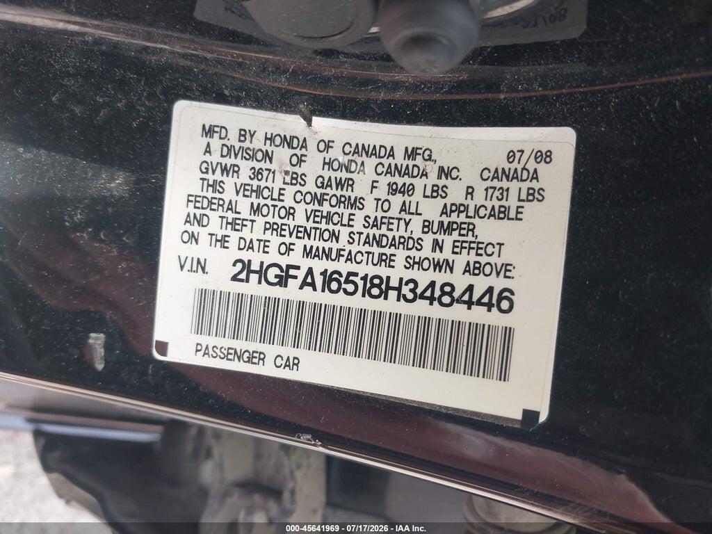 2HGFA16518H348446 2008 HONDA CIVIC photo no. 9