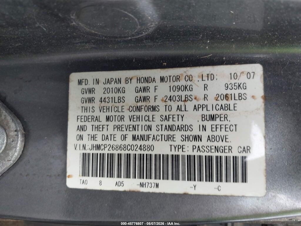 JHMCP26868C024880 2008 HONDA ACCORD photo no. 9