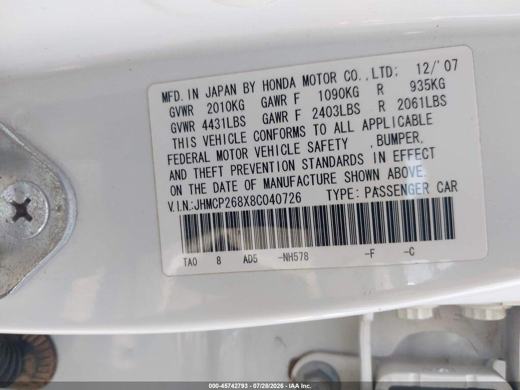 JHMCP268X8C040726 2008 HONDA ACCORD photo no. 9
