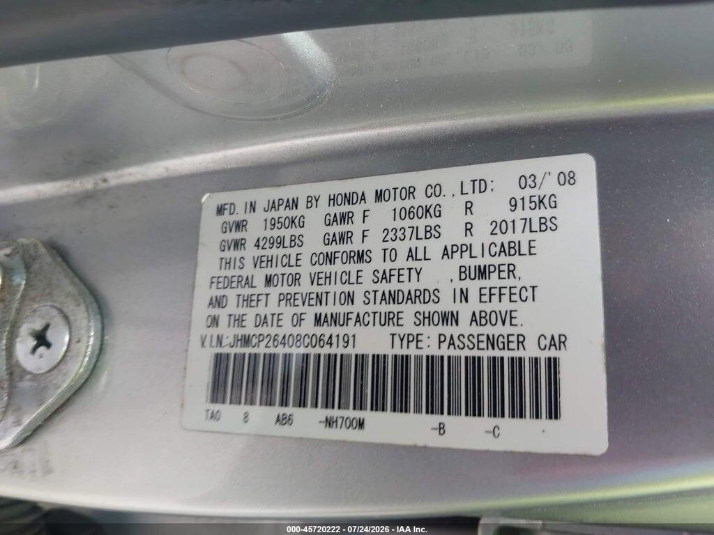 JHMCP26408C064191 2008 HONDA ACCORD photo no. 9