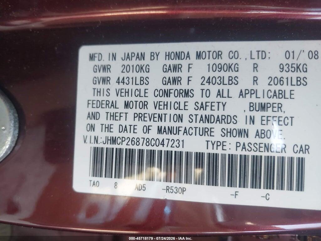 JHMCP26878C047231 2008 HONDA ACCORD photo no. 9