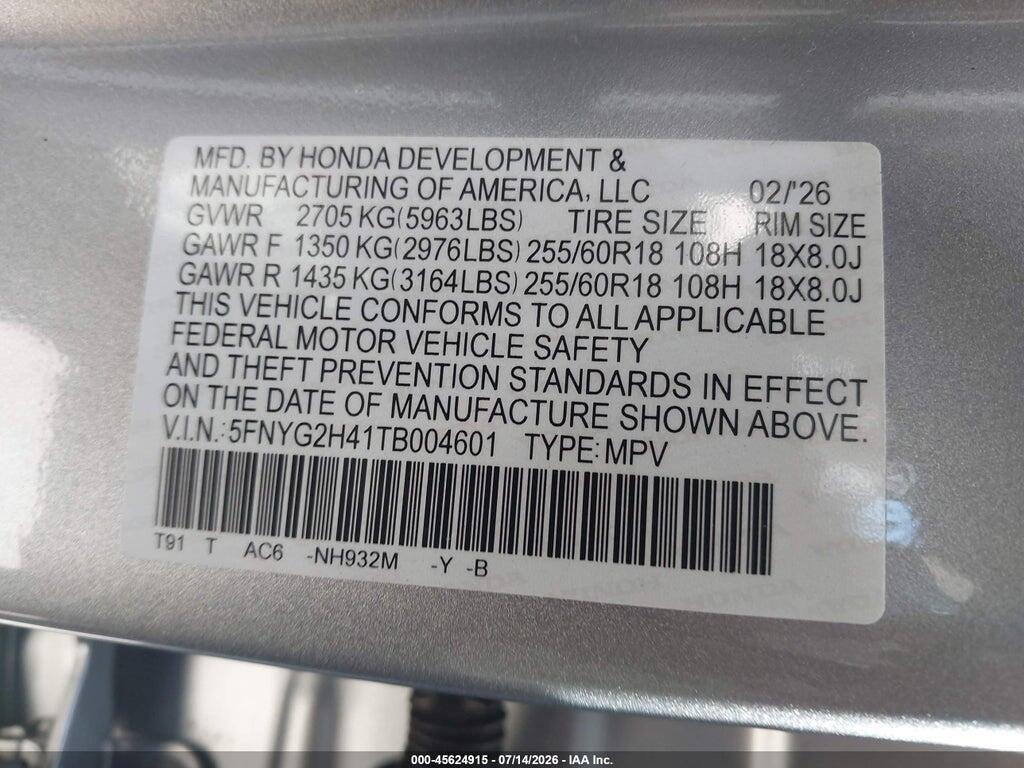 5FNYG2H41TB004601 2026 HONDA PILOT photo no. 9