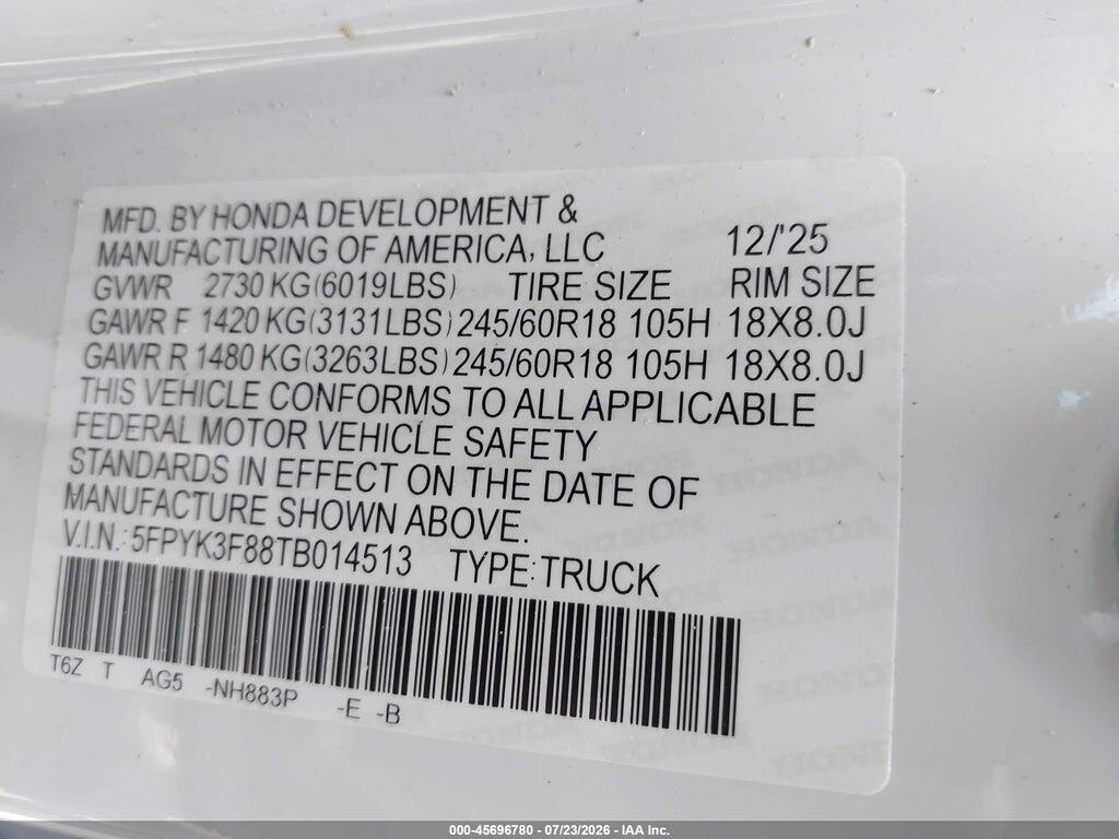 5FPYK3F88TB014513 2026 HONDA RIDGELINE photo no. 9