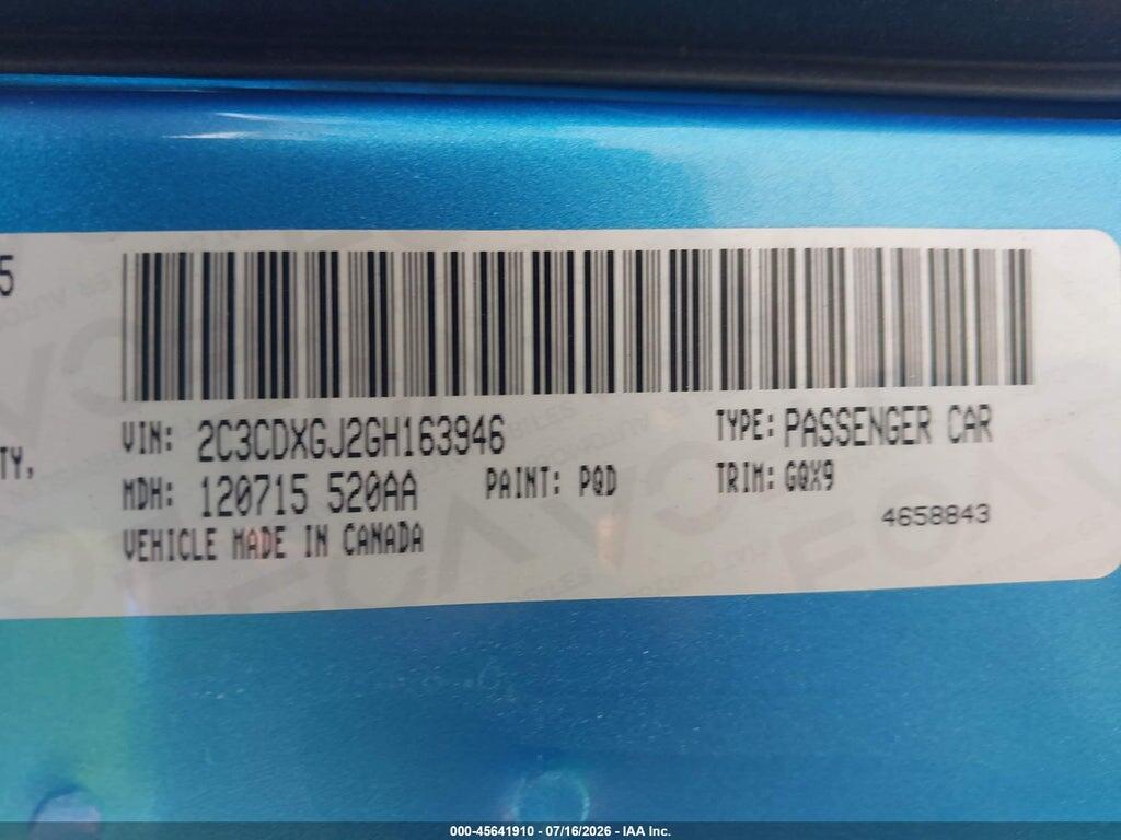 2C3CDXGJ2GH163946 2016 DODGE CHARGER photo no. 9