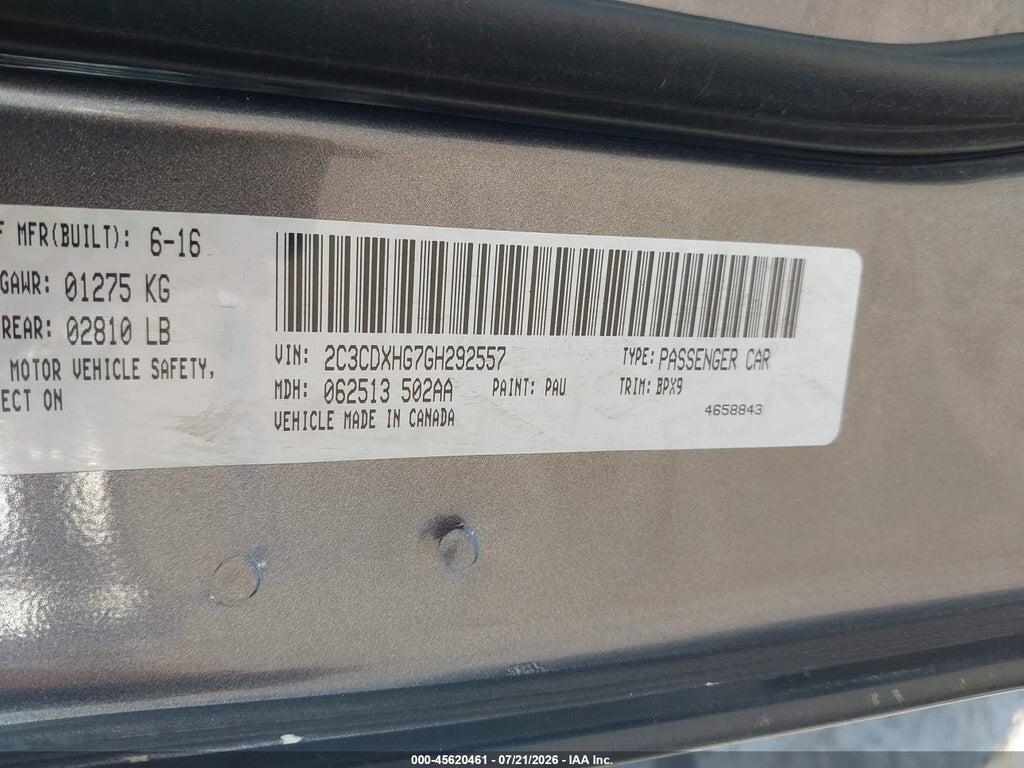 2C3CDXHG7GH292557 2016 DODGE CHARGER photo no. 9