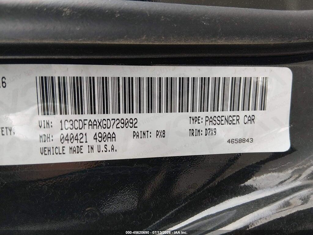 1C3CDFAAXGD729092 2016 DODGE DART photo no. 9