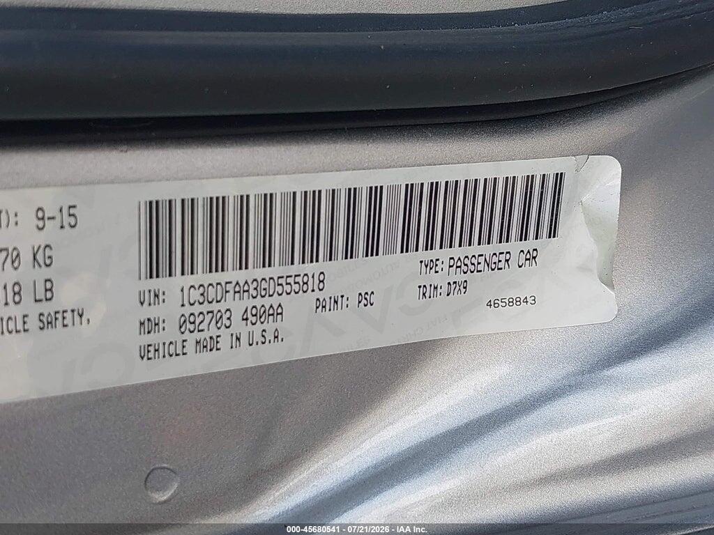 1C3CDFAA3GD555818 2016 DODGE DART photo no. 9