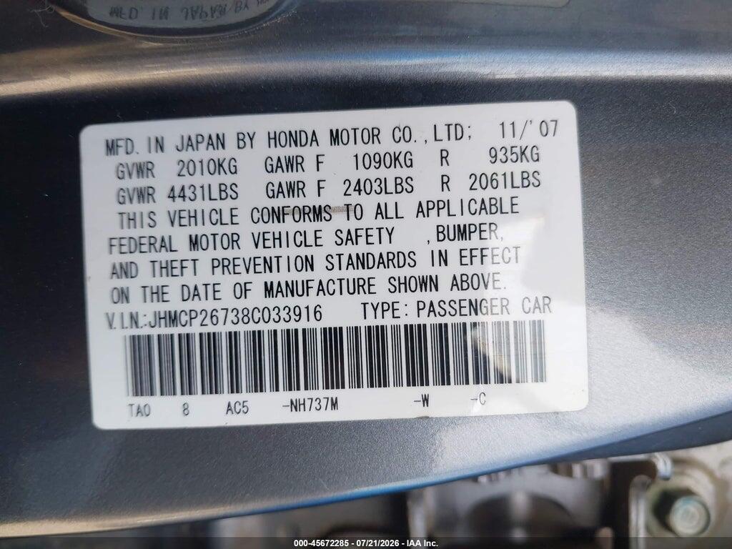 JHMCP26738C033916 2008 HONDA ACCORD photo no. 9