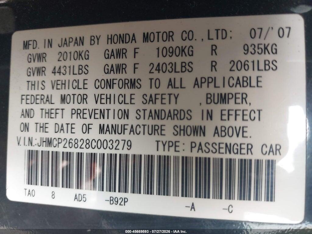 JHMCP26828C003279 2008 HONDA ACCORD photo no. 9