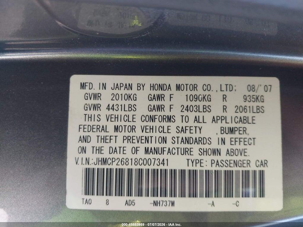 JHMCP26818C007341 2008 HONDA ACCORD photo no. 9