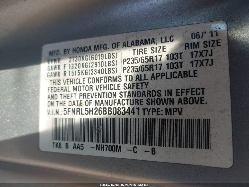 5FNRL5H26BB083441 2011 HONDA ODYSSEY photo no. 9