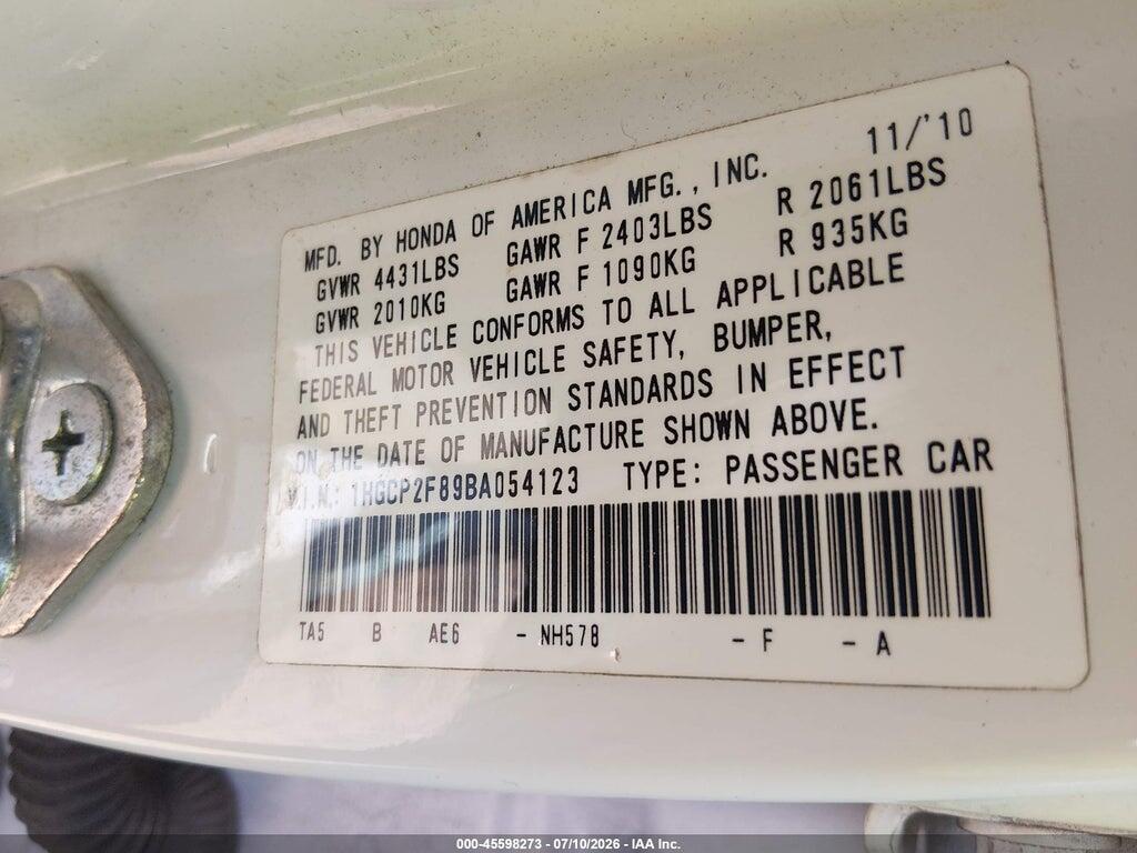 1HGCP2F89BA054123 2011 HONDA ACCORD photo no. 9