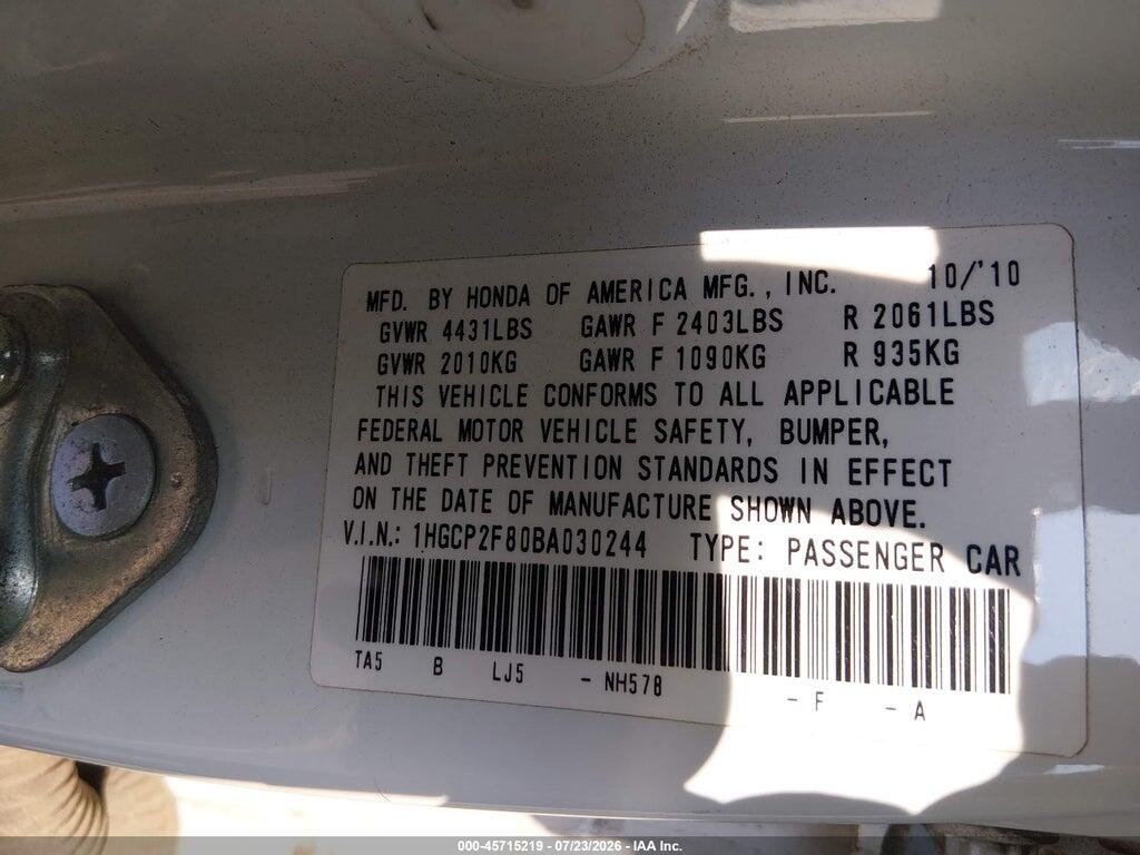 1HGCP2F80BA030244 2011 HONDA ACCORD photo no. 9