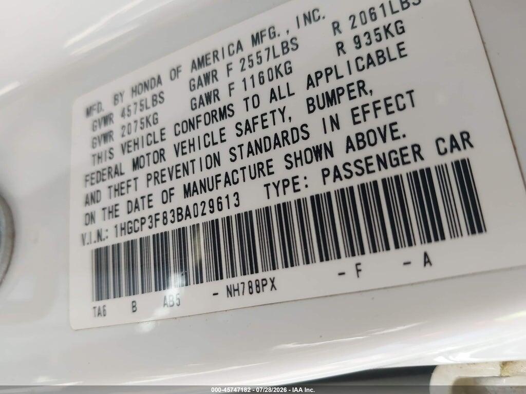 1HGCP3F83BA029613 2011 HONDA ACCORD photo no. 9