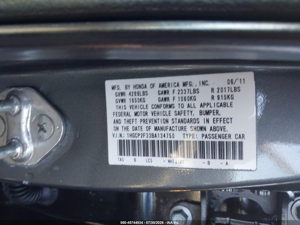 1HGCP2F33BA134750 2011 HONDA ACCORD photo no. 9