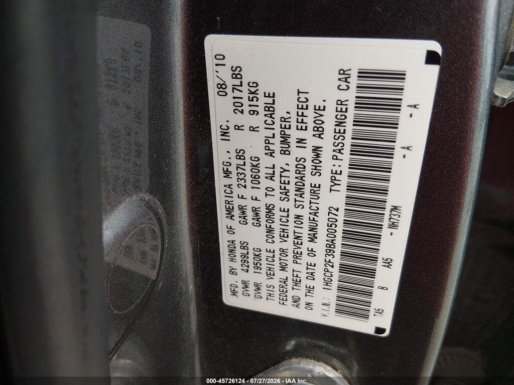 1HGCP2F39BA005072 2011 HONDA ACCORD photo no. 9