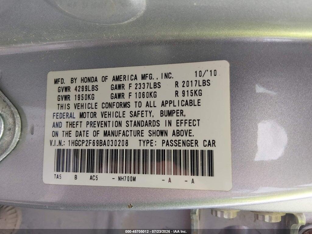 1HGCP2F69BA030208 2011 HONDA ACCORD photo no. 7