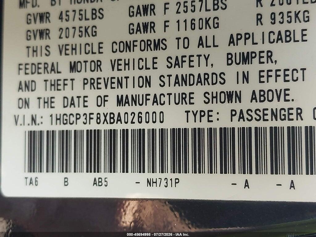 1HGCP3F8XBA026000 2011 HONDA ACCORD photo no. 9