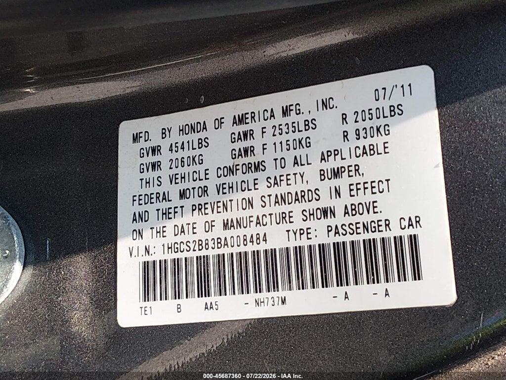 1HGCS2B83BA008484 2011 HONDA ACCORD photo no. 9
