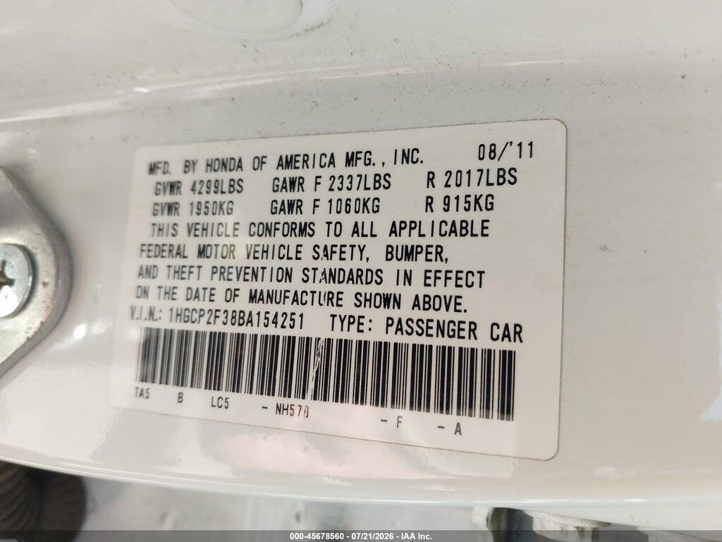 1HGCP2F38BA154251 2011 HONDA ACCORD photo no. 9