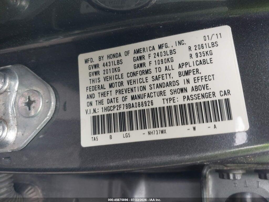 1HGCP2F79BA088926 2011 HONDA ACCORD photo no. 9
