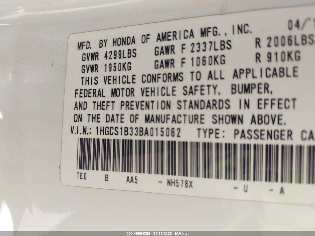 1HGCS1B33BA015062 2011 HONDA ACCORD photo no. 9