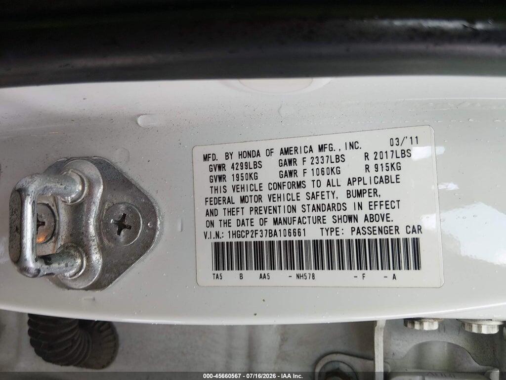 1HGCP2F37BA106661 2011 HONDA ACCORD photo no. 9