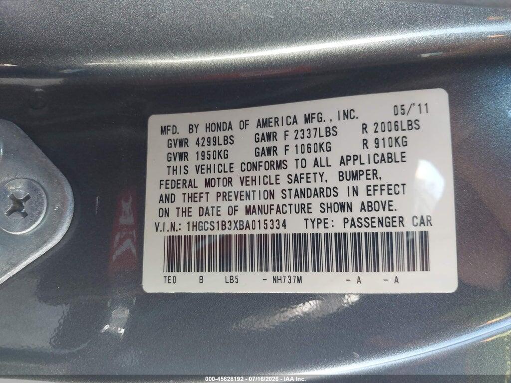 1HGCS1B3XBA015334 2011 HONDA ACCORD photo no. 9