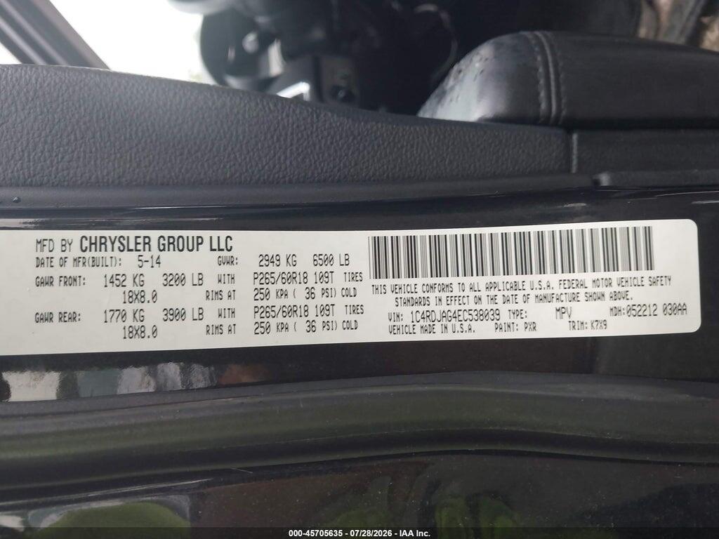 1C4RDJAG4EC538039 2014 DODGE DURANGO photo no. 9