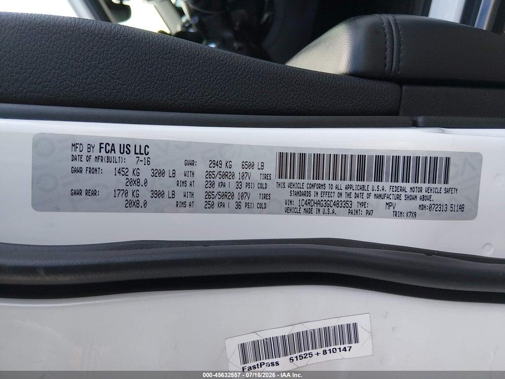 1C4RDHAG3GC483353 2016 DODGE DURANGO photo no. 9