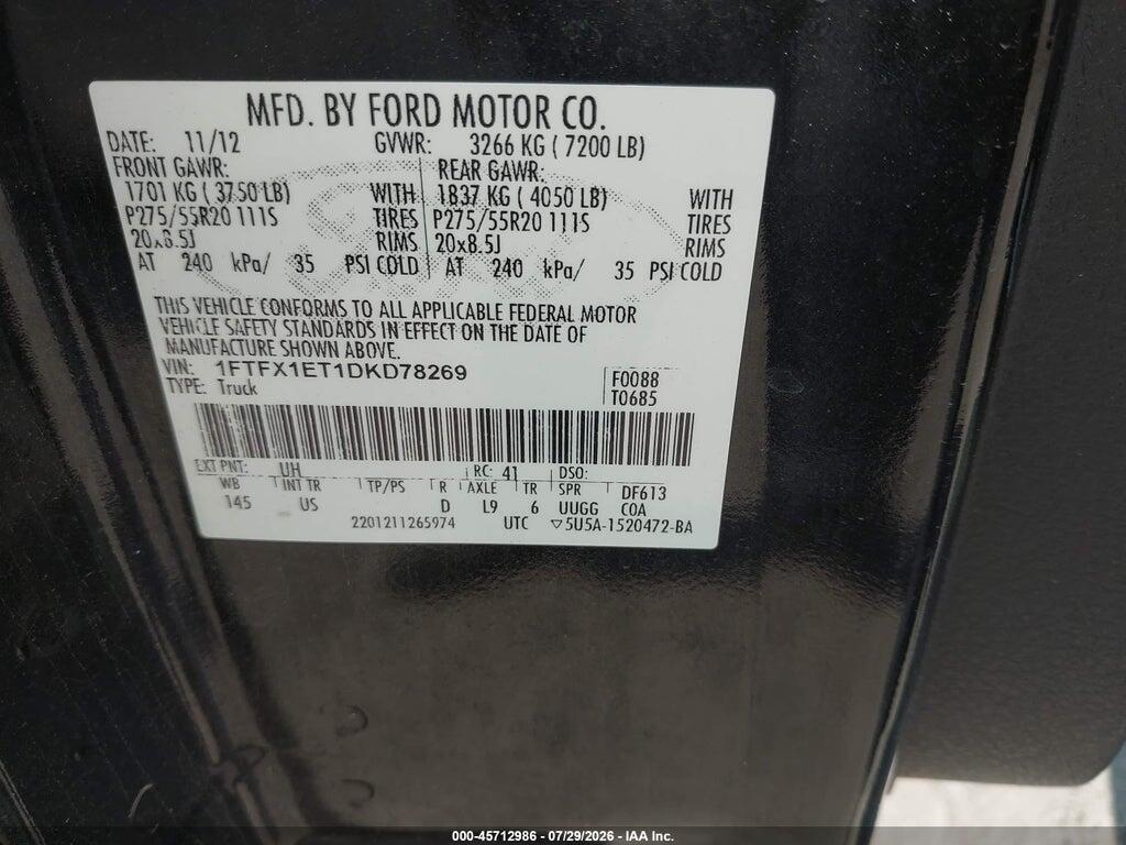 1FTFX1ET1DKD78269 2013 FORD F-150 photo no. 9