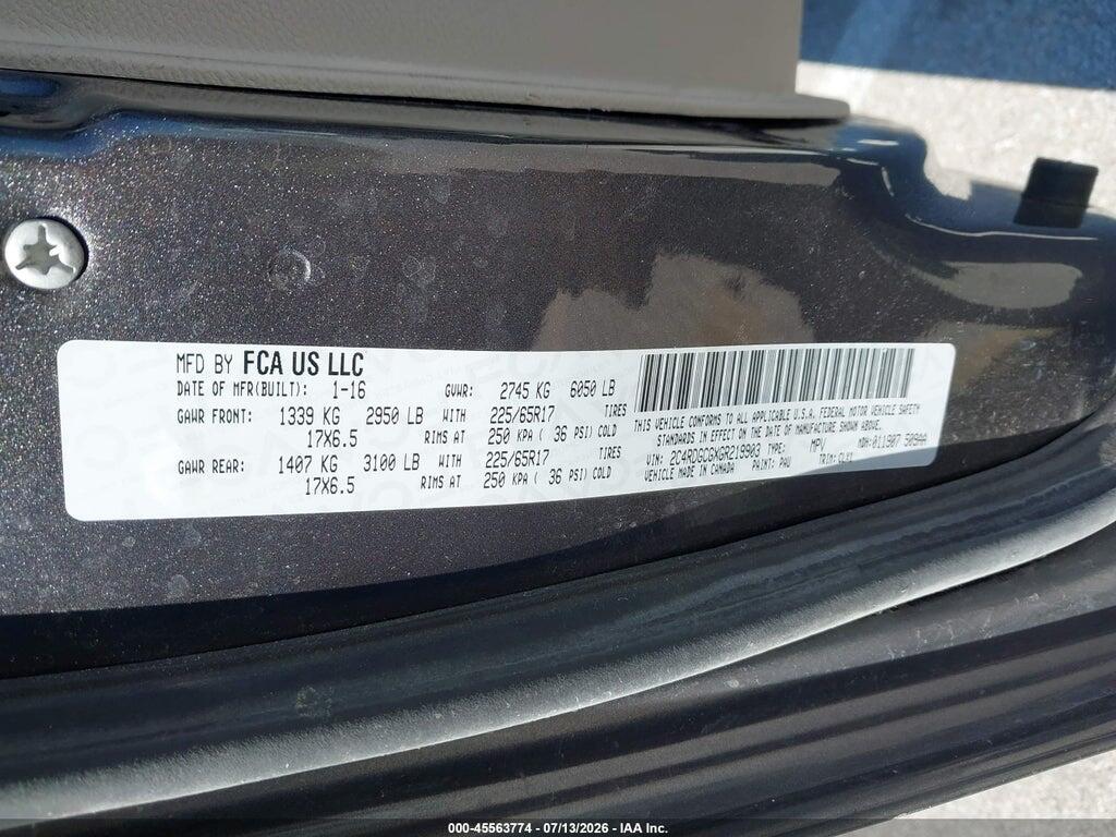 2C4RDGCGXGR219903 2016 DODGE GRAND CARAVAN photo no. 9
