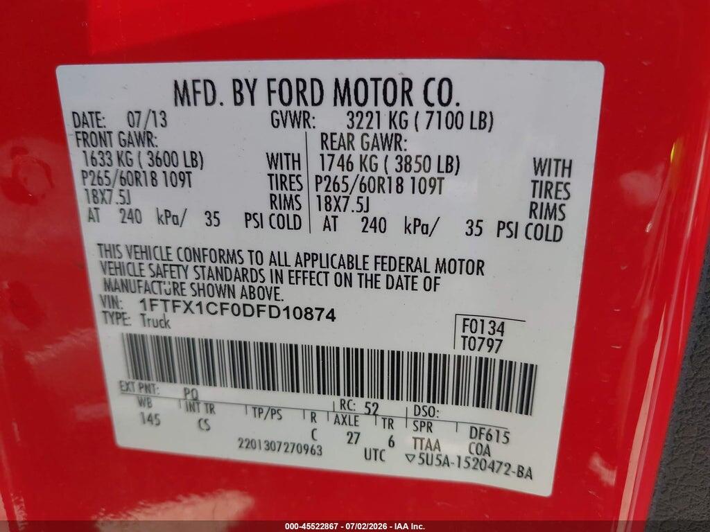 1FTFX1CF0DFD10874 2013 FORD F-150 photo no. 9