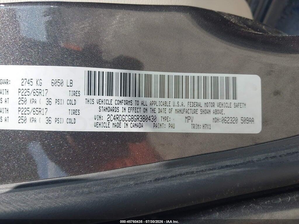 2C4RDGCG8GR380430 2016 DODGE GRAND CARAVAN photo no. 9